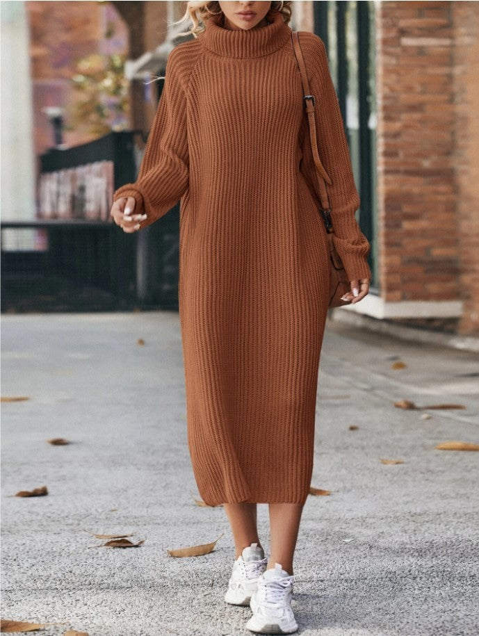Robe Pull En Tricot à Col Roulé D'hiver À La Mode Pull Ample Solide Robes Longues Pour Vêtements Pour Femmes
