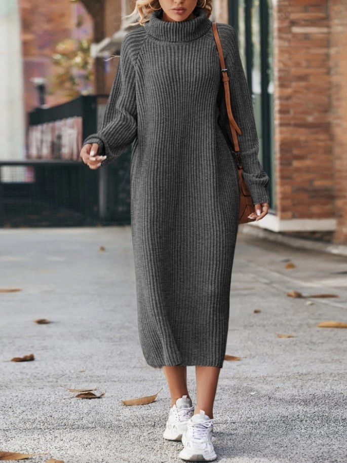 Robe Pull En Tricot à Col Roulé D'hiver À La Mode Pull Ample Solide Robes Longues Pour Vêtements Pour Femmes
