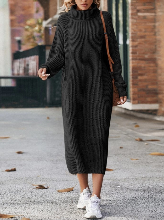 Robe Pull En Tricot à Col Roulé D'hiver À La Mode Pull Ample Solide Robes Longues Pour Vêtements Pour Femmes