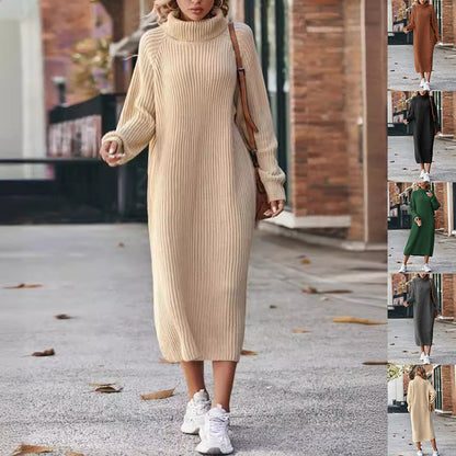 Robe Pull En Tricot à Col Roulé D'hiver À La Mode Pull Ample Solide Robes Longues Pour Vêtements Pour Femmes